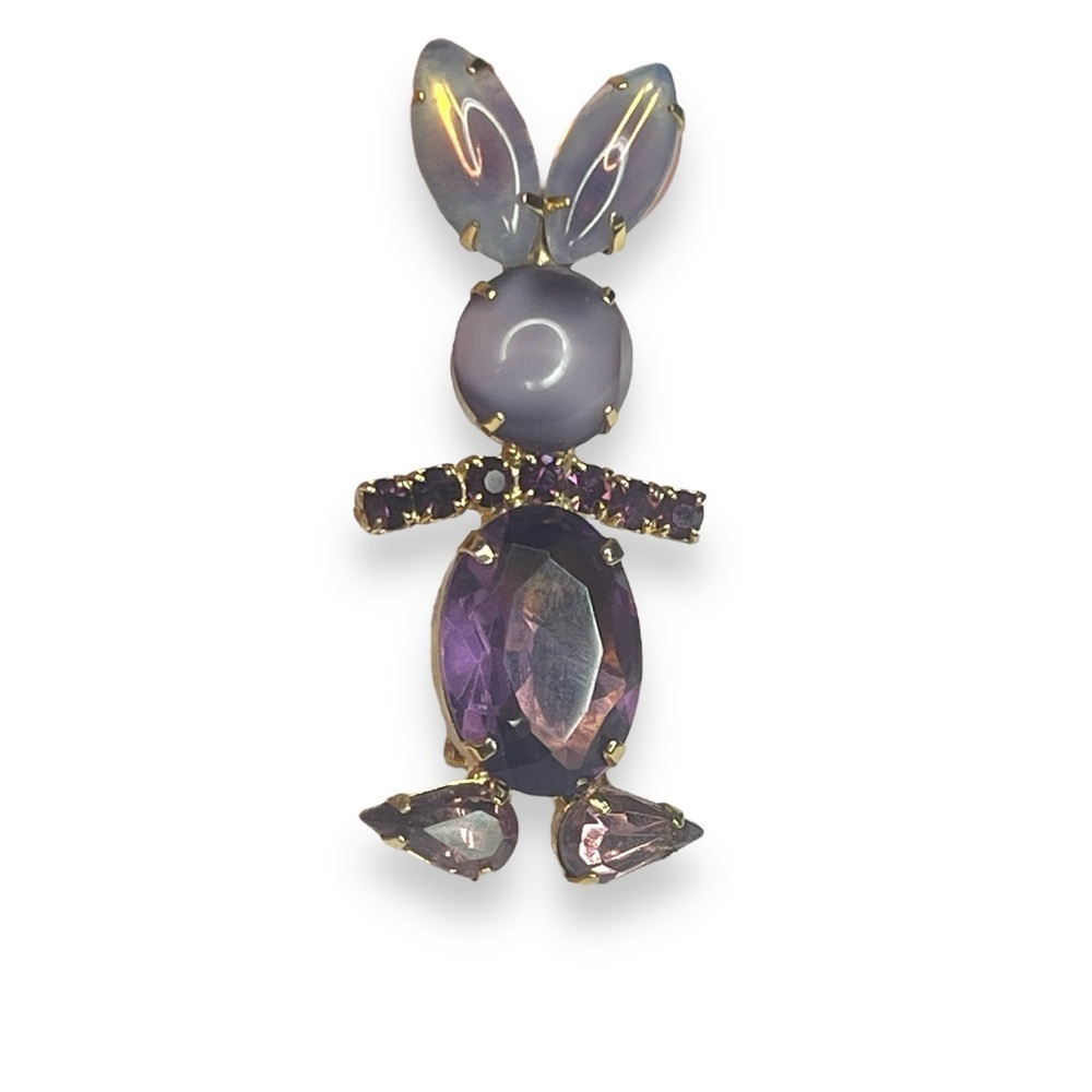 Vintage Rhinestone Rabbit Bunny Figural Pin Brooch